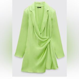 Zara Lime Green Wrap Blazer Mini Dress Size M